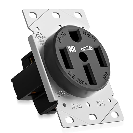 NEMA 14-50 Outlet for Ev Charging, Weather-Resistant High-Power 50 Amp125/250V Extra Heavy Duty Outlet, Flush Receptacle, 3 Pole 4 Wire 240V, UL Listed