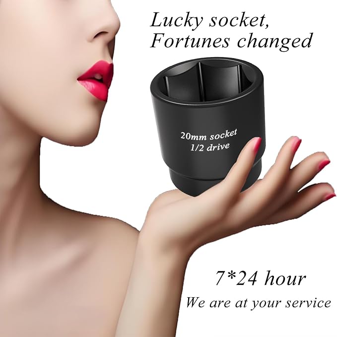 20mm Stubby Impact socket, Oil Filter socket wrench tool 1/2driver 6 Point,for Removal Axle Nut - 20mm