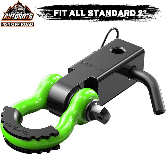 AUTOBOTS Tow Hitch Receiver 2", 45,000 Lbs Break Strength Shackle Hitch Receiver with 5/8" Screw Pin, 3/4 Shackle, Towing Accessories for Vehicle Trailer Recovery Off-Road Green&Black