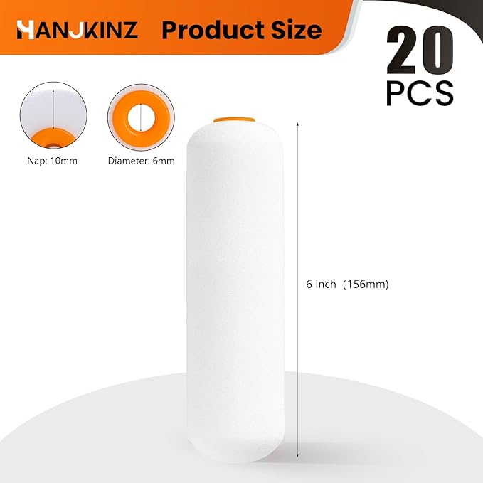 Foam Paint Roller, 20 Pack, 6 Inch Mini Paint Roller Covers, High Density Foam Paint Roller, Small Paint Rollers for All Flat Surfaces, Suitable for Wall,Kitchen Cabinets, Doors, Tables, Etc