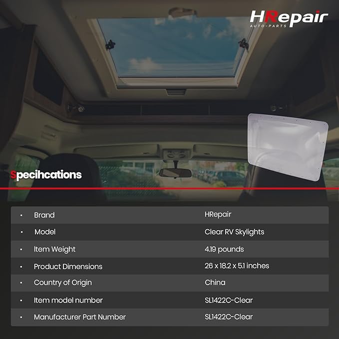 SL1422 RV Skylight Replacement,18" x 26" Camper Skylight fits Standard 14" x 22" Openings 16" x 26" Overall,RV Shower Bathroom Skylight Cover - SL1422C(Clear)