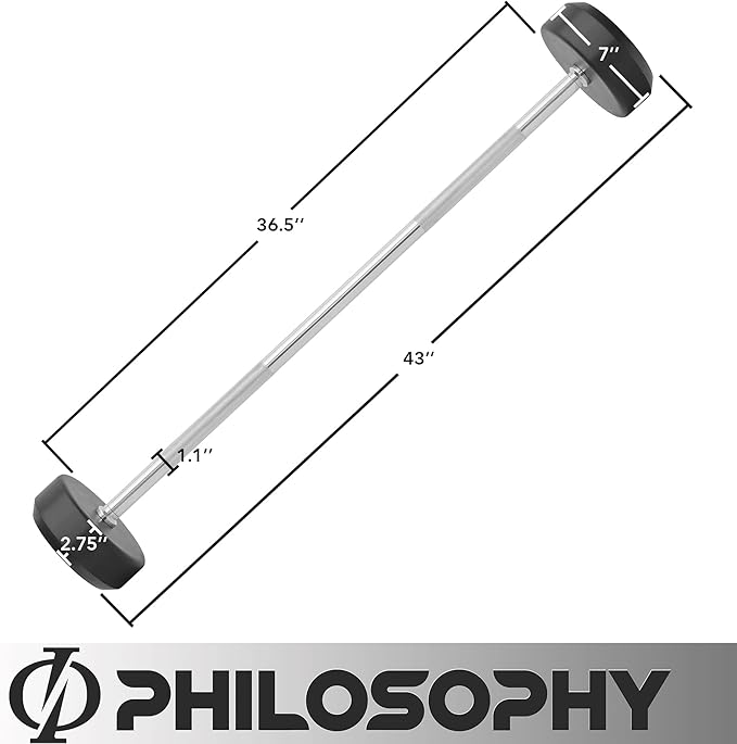 Philosophy Gym Rubber Fixed Barbell, Pre-Loaded Weight Straight Bar for Strength Training & Weightlifting