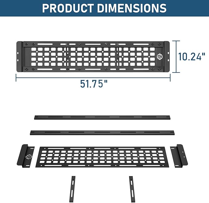 Hooke Road Roll Bar Storage MOLLE Panel Trunk Cargo Rack Shelf for 2007-2018 Jeep Wrangler JK Unlimited 4-Door Hardtop