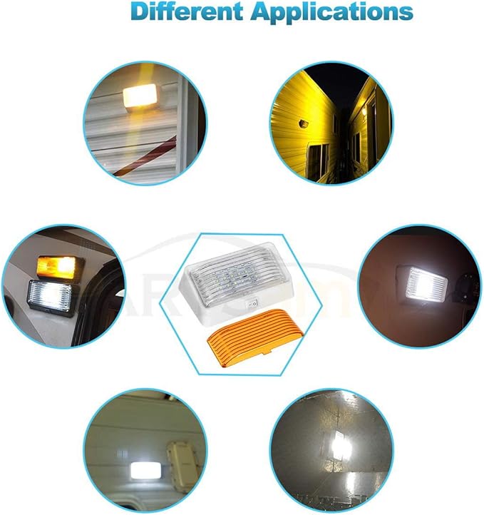 Partsam Rectangle LED Porch Light with On/Off Switch, RV Exterior Utility Light Fixture Cover Replacement for Motorhome Campers, 12V, 5th Wheels, Clear and Amber Lenses Removable