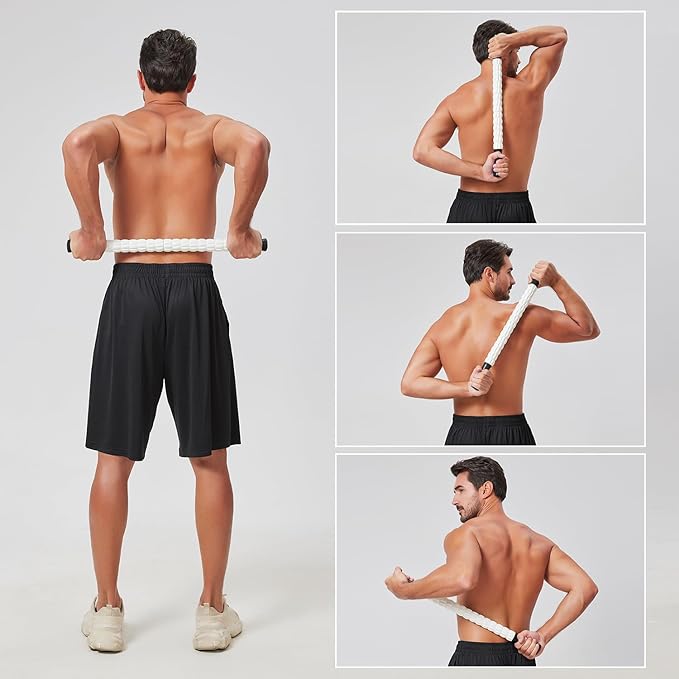Muscle Roller Stick, Massage Stick for Full Body Relaxation, Relieves Muscle Soreness, Tension, Stiffness, for Shoulders, Neck, Back, Legs, Arms, Deep Tissue Massager(Black White - 24 inch)