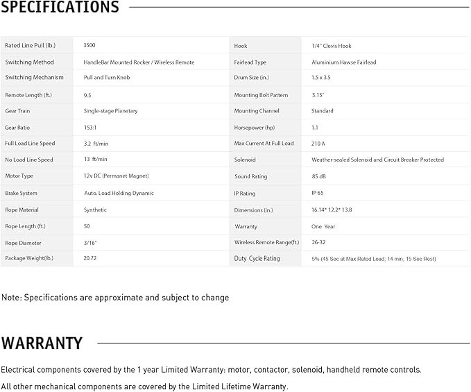 CALLIERT 3500LB Powerful Electric Synthetic Winch 12V DC ATV UTV Winch, 3/16'' Synthetic Rope Waterproof Powerful Winch with Wireless Remote Control Switch and Mounting Bracket