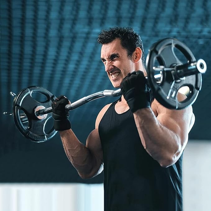 Olympic EZ Curl Barbell Bar, 47” Strength Training EZ Bar for Weight Lifting,Hip Thrusts,Biceps, triceps, Back/Leg Muscle Exercise,Chrome Curling Bar for 2 Inch Weight Plates,with 2 Spring Collars(500LBS)