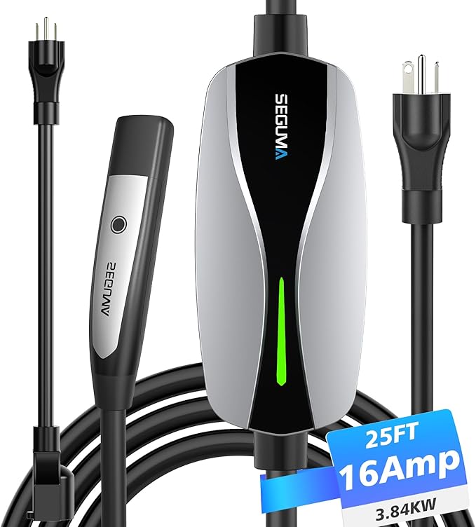 Portable Level 1/2 EV Charger for Tesla, 12A/16A, Electrical Car Mobile Charger 25FT Extension Cable with 240V NEMA 6-20 Plug, 120V NEMA 5-15 Adapter, NACS Home Wall Connector for Tesla Model-Y/3/S/X