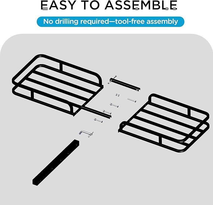 Rockland Heavy Duty Steel Cargo Carrier, 500 LBS, 53.5" x 19.5" x 4", Hitch Mount for 2" Receivers, Compatible with Class III & IV, Heat-Resistant, Durable, Easy Assembly