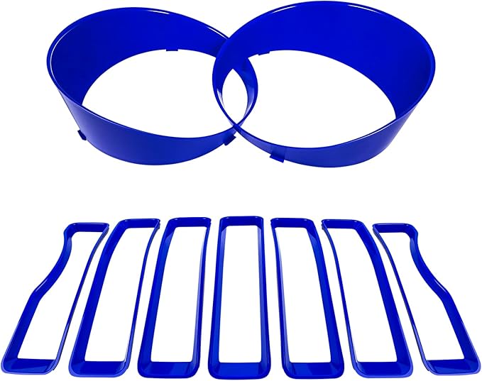 Front Grille Mesh Inserts & Headlight Cover for Jeep Wrangler JL JLU Sport & Sport S Only 2018-2023 Exterior Accessories Clip-in Grille Guard Cover Headlight Bezels Trim Ring (Blue 9PCS)