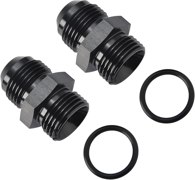 10AN Male Flare to 10AN ORB O-ring Boss Fuel Pump Rail Adapter Fitting Aluminum Black, Pack of 2