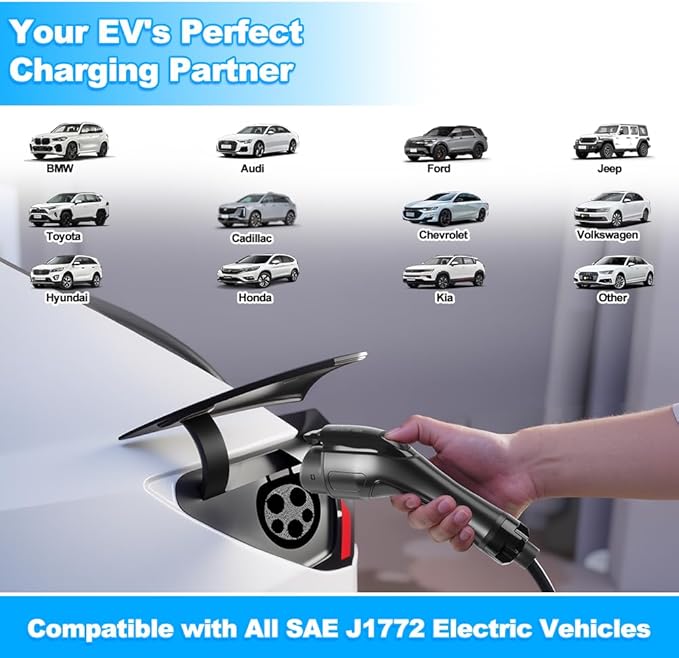 Level 2 EV Charger (WiFi, App, Plug and Play), 32 Amp, 240V Portable Electric Vehicle Charger for All J1772 EVs, Home & Outdoor Charging with NEMA 14-50(16 ft Plug)