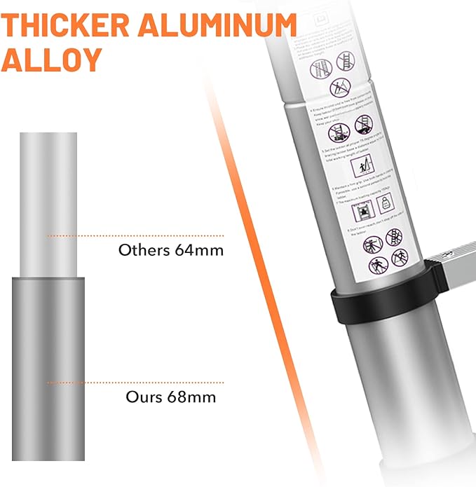 15.5FT Telescoping Ladder, Multi-Purpose Aluminum Extension Ladder with Triangle Stabilizers and Non-Slip Feet, Retractable Extendable Ladder for Home, RV and Outdoor Work Silvery