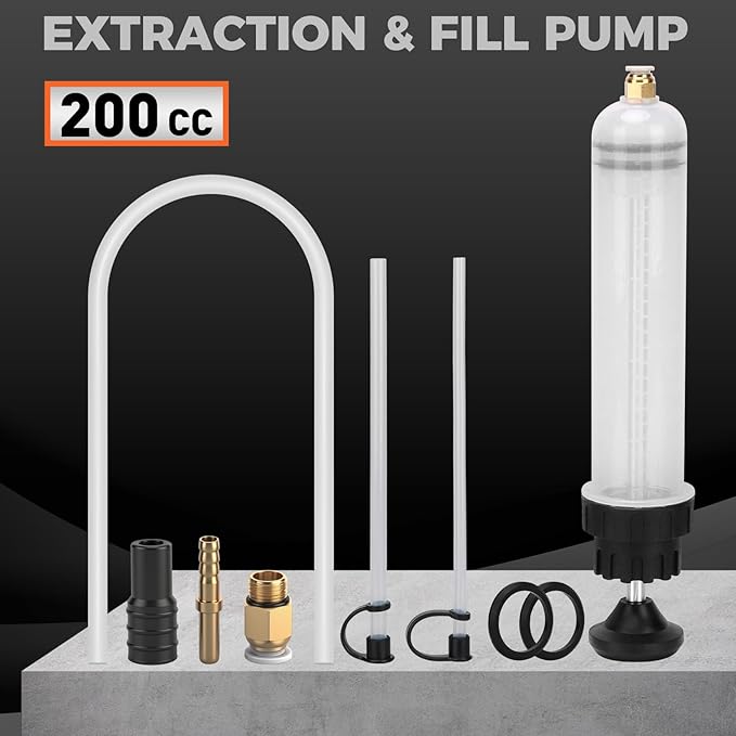 HORUSDY 200cc Fluid Extractor Syringe Oil Pump, Fluid Evacuator with 23" Flexible Hose, 12" Fine & Coarse Hoses, for Automotive, Motorcycle, Marine & Equipment Maintenance (9PCS)