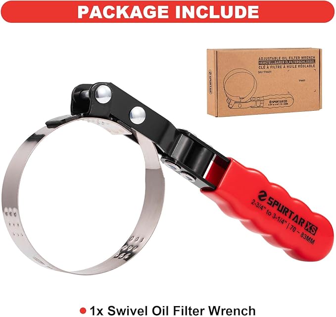 Spurtar Extra Small Oil Filter Wrench, Swivel Oil Filter Removal Tool, Fits Filters 2-3/4" to 3-1/4" (70-83mm) for 4S Shop Auto Repair Mechanic DIY Generator Small Engine