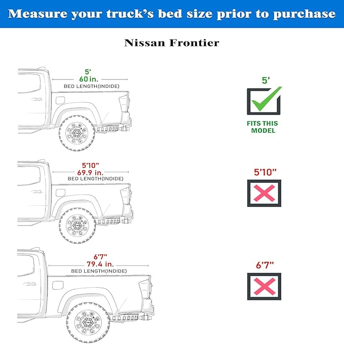 Low Profile Flip Up Truck Bed Tonneau Cover Fits 2005-2022 Nissan Frontier 5' Bed (60")