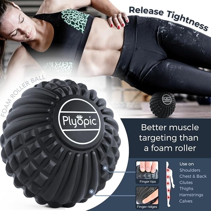 Deep Tissue Massage Ball Set – Set of 4: Lacrosse, Spiky, Peanut and 5” Foam Roller Massager Balls for Muscle Massage, Mobility, Trigger Points and Myofascial Release