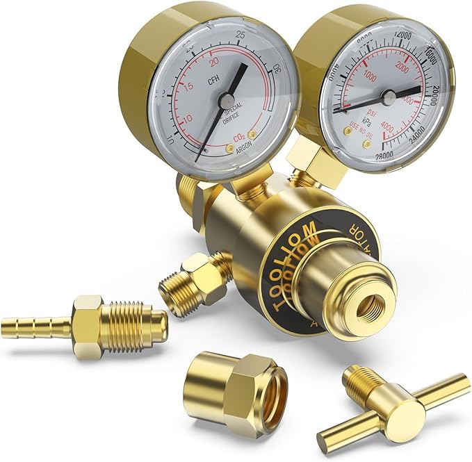 TOOLIOM Argon CO2 Regulator with 6.6FT Hose, Welding Gas Regulator for MIG and TIG, CGA580 Inlet Connection, 0-4000 PSI Input Pressure