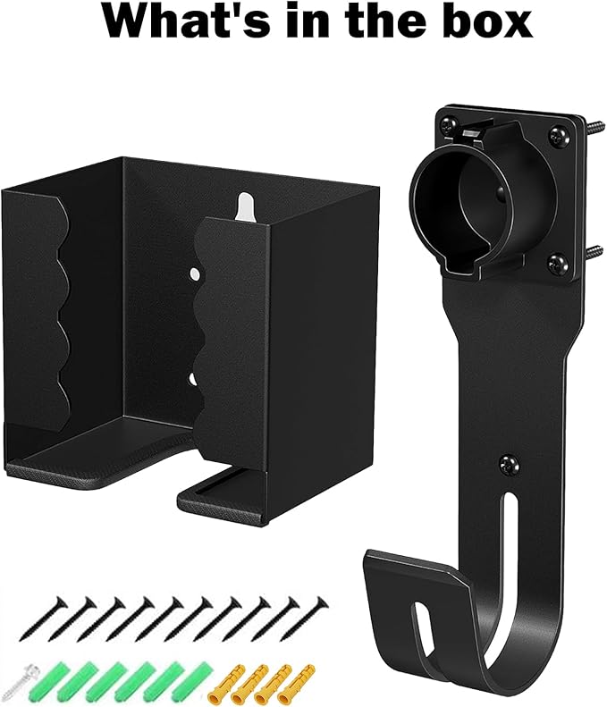 EV Charger Holder Wall Mount Kit, Ev Charging Cable Holder, EV Cable Box Organizer&J-Hook Electric Car Plug Nozzle Holster for SAE J1772 Connector(Indoor/Outdoor Use)