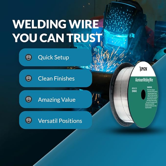 PGN Aluminum MIG Welding Wire - ER4043 .030 Inch - 1 Pound Spool - Aluminum MIG Wire with Silicon for Puddle Fluidity and Enhanced Weld Durability - For All Position Gas Welding