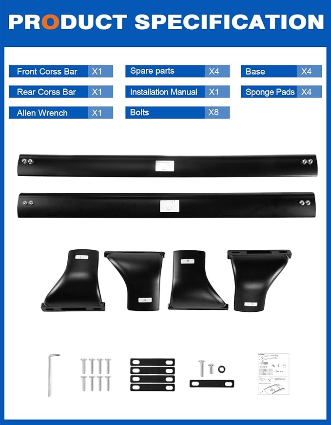 Roof Rack Cross Bars 220lbs Compatible with Cadillac XT6 2020-2025,Heavy Duty All-Metal Aluminum Roof Rails Crossbars Cargo Canoe Black Rooftop Cargo Carrier Luggage.