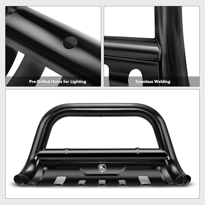 YHTAUTO 3.5" Bull Bar Push Bar with Skid Plate Light Mount Fit Dodge Ram 1500 2009-2018, Ram 1500 Classic 2019-2023, Alloy Steel Brush Guard for Truck Front Bumper Off Road Accessories