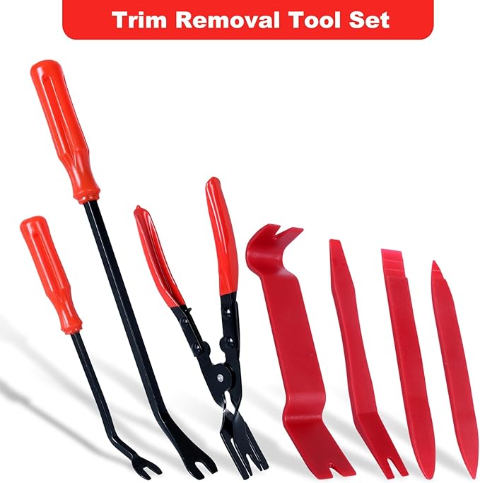 7 Pcs Auto Trim Removal Tool with Plastic Pry Tool, Automotive Car Trim Rivet Clip Removal Tool for Door Panel Dashboard Body, Auto Upholstery Car Fastener Clip Pliers Remover Tools Repair Kit