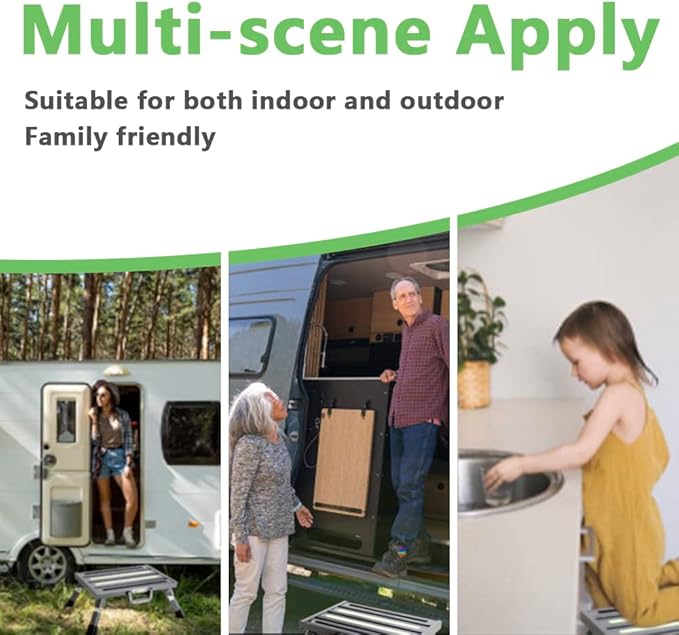 Aluminum RV Steps, 4-Level Adjustable Folding Step Stool with Non-Slip Rubber Feet, Non-Slip Fluorescent Strip Platform Rv Accessories, Supports Up to 1000 lbs - Gray