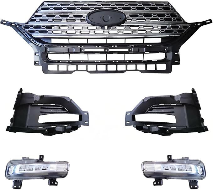 Front Upper Grille Kit with Fog Lights Compatible with 2020 2021 2022 Fo-rd Explorer, Replaces LB5Z-15266-AA, LB5Z-15266-AB