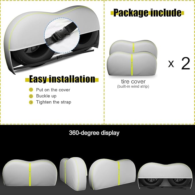 Rosefray RV Tire Covers, Dual Axle Wheel Cover (2 Pack) Fits 27"-30"/30”-33” Diameter Tires, Waterproof Anti-UV Black Dual Tire Covers RV Accessories for Truck/Trailer/Creamy White