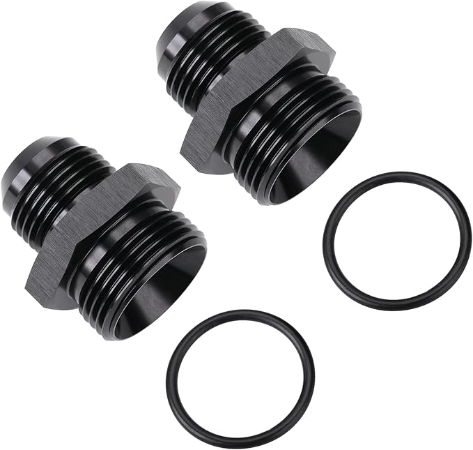 12AN Male Flare to 16AN ORB O-ring Boss Fuel Pump Rail Adapter Fitting Aluminum Black, Pack of 2