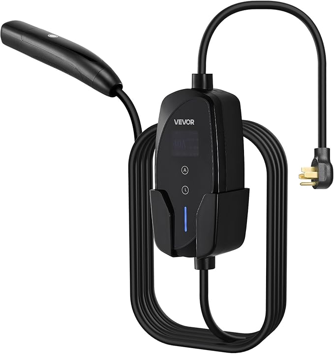 VEVOR Level 2 Tesla Charger, 40 Amp Adjustable Current, 240V Portable Home Electric Car EV Charger with 25 ft Charging Cable, NEMA 14-50P Plug, LCD Display, NACS Connector, for Tesla Model Y/X/3/S