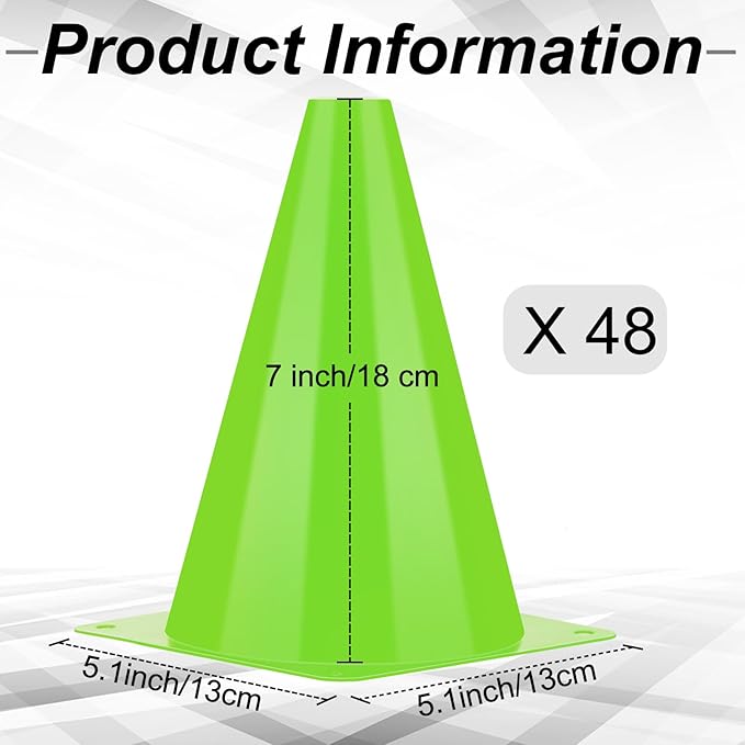 Leelosp 48 Pack 7" or 9" Plastic Traffic Cones Agility Field Marker Soccer/Safety/Sports/Training Cones for Skating Basketball Football Practice Drills Themed Party Decorations