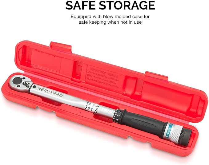 Neiko PRO 03707B 3/8" Torque Wrench, 3/8” Drive SAE, 15-80 Ft-Lb, 14” Length, Adjustable Click Torque Wrench, Chrome Vanadium Cr-V Steel