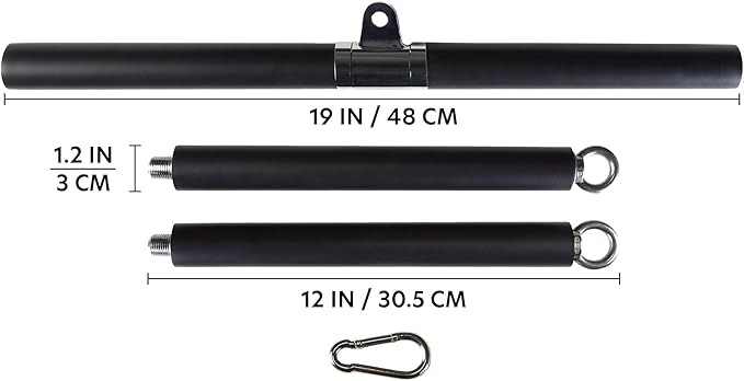 AmStaff 48" Straight Ez Curl Lat Pull Down Bar with Revolving Double Hook for Dual Pulley Cable Machines, Functional Trainer Multi-Purpose Attachment