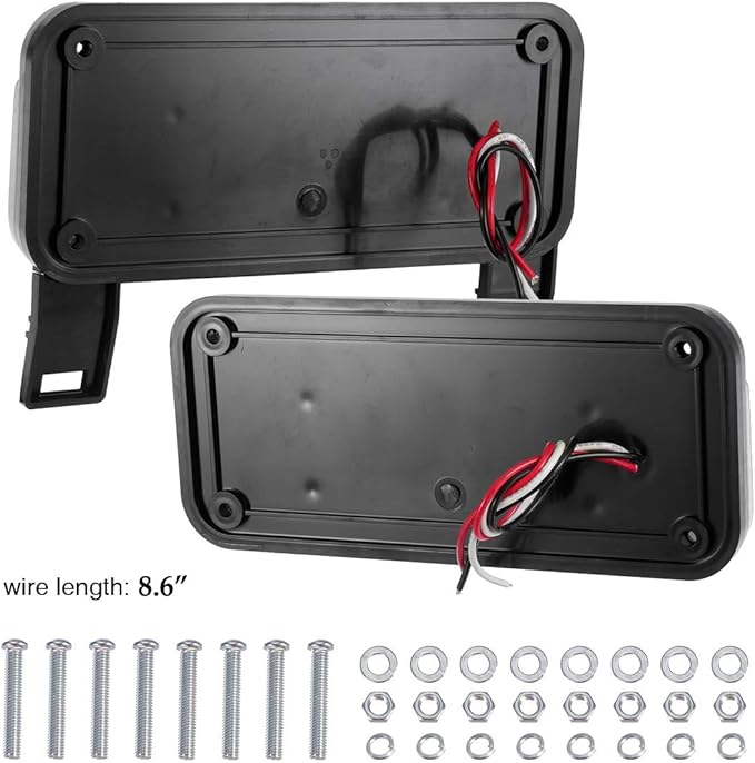 Partsam Red Led Low Profile Combination RV Tail Lights Surface Mount LED RV Camper Trailer Stop Turn Brake Tail Lights/License Plate Light Holder Bracket Smoke Lens - Black Base - Pair