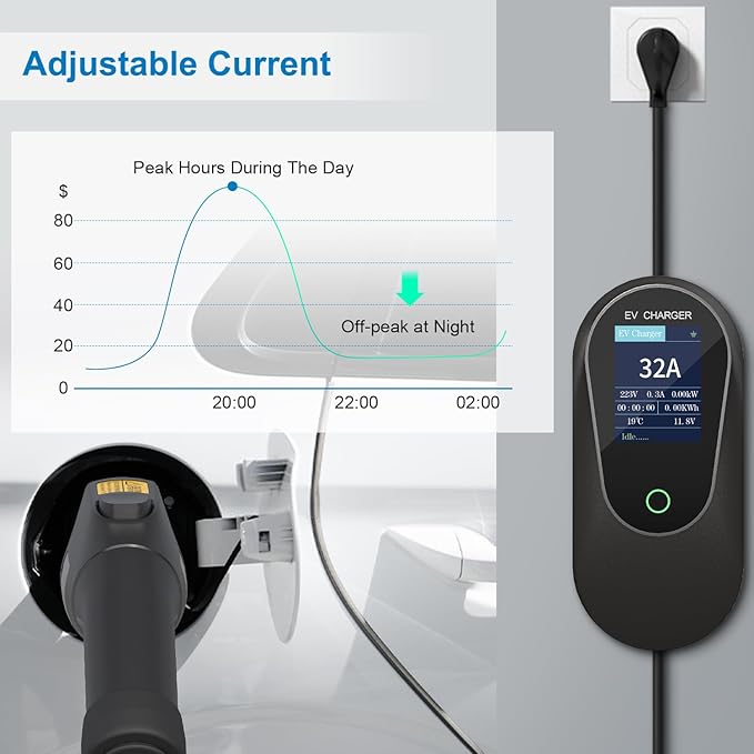32 Amp Level 2 Portable EV Charger Station for SAE J1772 EV Cars (240 Volt, 25ft Cable), FCC and UL Certified, with NEMA 14-50 Plug,with 5-15 to 6-20 Plug, with J1772 to Tesla Adapter.