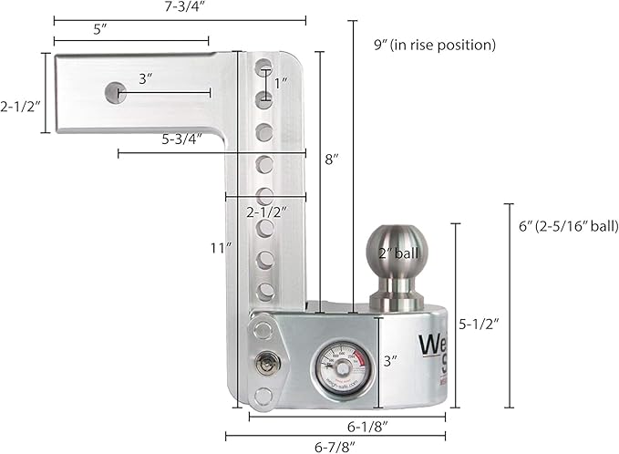 Weigh Safe Adjustable Trailer Hitch Ball Mount - 8" Drop Hitch for 2.5" Receiver w/ 2 pc Keyed Alike Lock Set, Premium Aluminum Trailer Tow Hitch w/ Built in Weight Scale for Anti Sway, 18,500 lbs GTW
