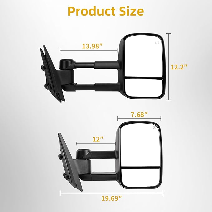 DWVO Towing Mirrors Compatible with 2007-2014 Chevy Silverado GMC Sierra 1500/2500/3500 Yukon Power Heated Side Mirrors, Trailer Tow Mirrors A Pair