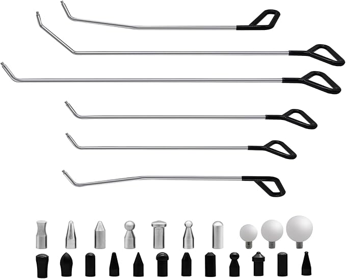 Car Dent Removal Rod Tools,Paintless Dent Repair Kit with 6 Pcs Stainless Steel Rods and 22Pcs Tips,Dent Repair Rods for Car Dents Door Dings and Hail Damage Removal