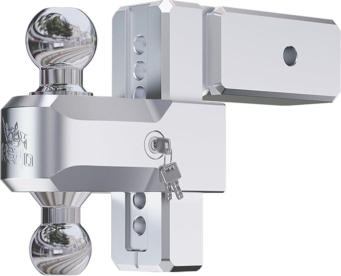 RENO Adjustable Trailer Hitch (Fits 3-Inch Receiver) - Heavy Duty Aluminum Tow Hitches with 6-Inch Drop/Rise for Truck (21,000 LBS GTW) - 2" and 2-5/16" Dual Ball Mounts