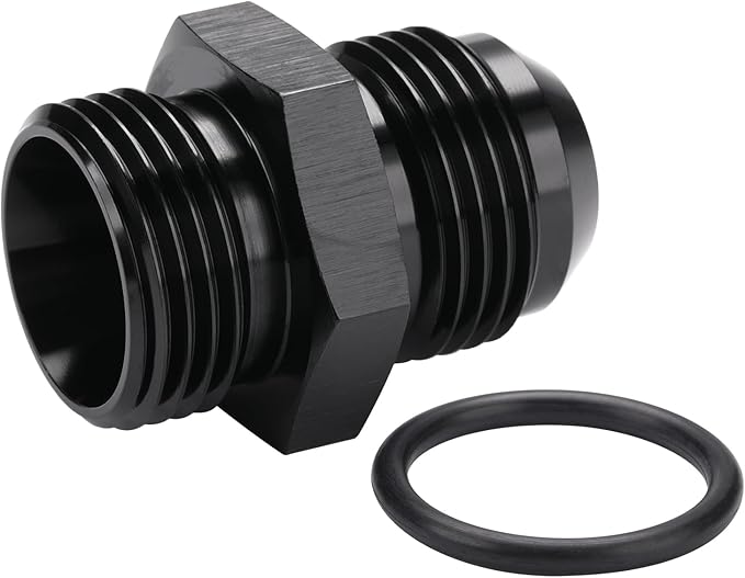 12AN Male Flare to 12AN ORB O-ring Boss Fuel Pump Rail Adapter Fitting Aluminum Black