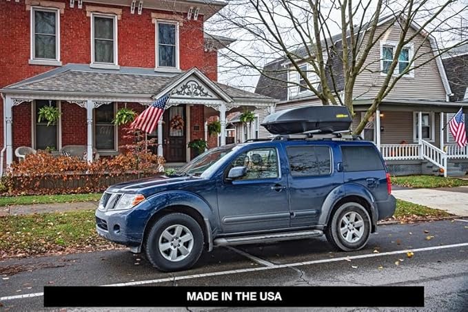 JEGS Rooftop Cargo Carrier for Car Storage - Large Roof Rack Cargo Carrier - Front Hinge/Rear Lock - Rear Opening Weatherproof Storage - Made in USA - 18 Cubic Ft - 110 Lb Capacity - Aero Design