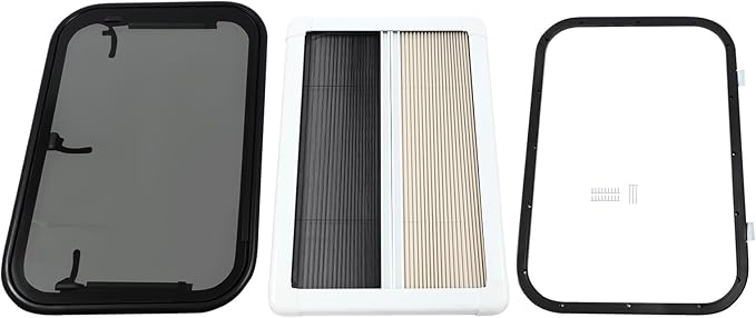 RV Push Out Window, 75x50cm/ 29.5x19.69In Tempered Glass U-V Resistant RV Exit Window W/Window Screen & Support Rod, RV Window Replacement for Campers, Caravan, Trailer