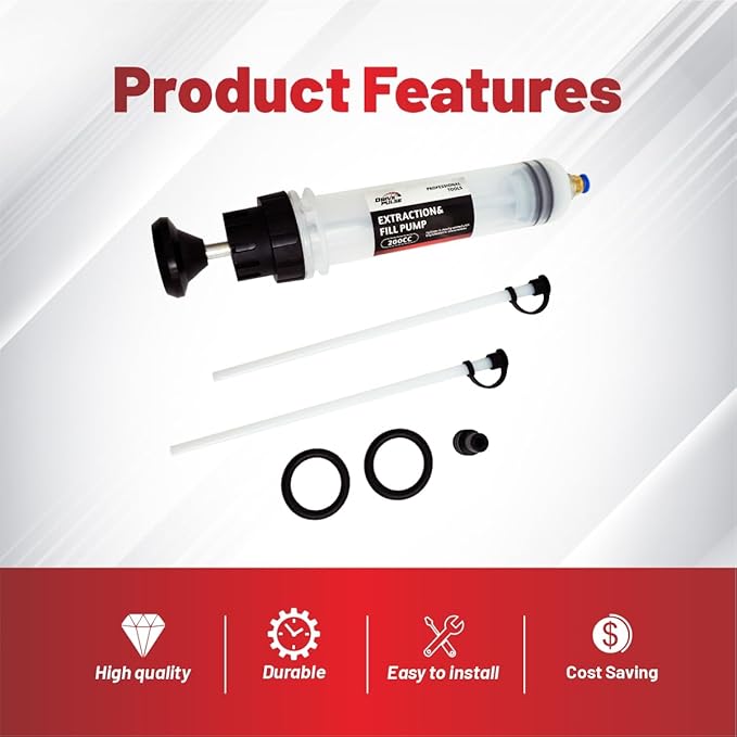 Automotive Fluid Extractor Pump 200cc - Manual Oil Change Pump for Engine, Transmission, Differential Fluid 6.7oz Essential Mechanic Tool for Garage, DIY Car Maintenance