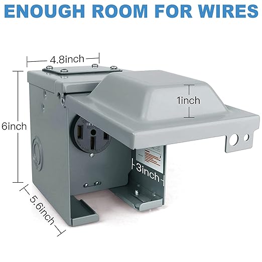 50 Amp 125/250 Volt RV Power Outlet Box, Enclosed Lockable Weatherproof NEMA 14-50R Outdoor Electrical Receptacle Panel, 50 Amp RV Receptacle for Camper Trailer Motorhome Electric Car Generator