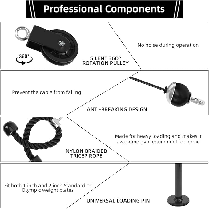 LAT and Lift Pulley System, Weight Cable Machine for Power Cage & Squat Rack, LAT Pulldown Attachments for Triceps Pull Down, Biceps Curl, Back & Forearm Workouts - Home Gym Equipment