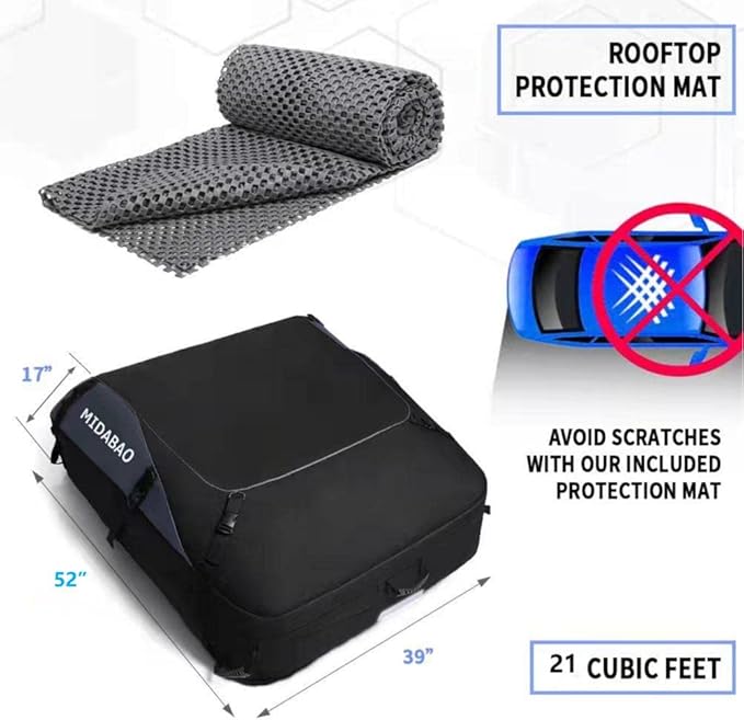 MIDABAO Thickened 20 Cubic Waterproof Duty Car Roof Top Carrier-Car Cargo Roof Bag Car Roof Top Carrier - Easy to Install Soft Rooftop Luggage Carriers with Wide Straps 20 Cubic Feet, ROB01