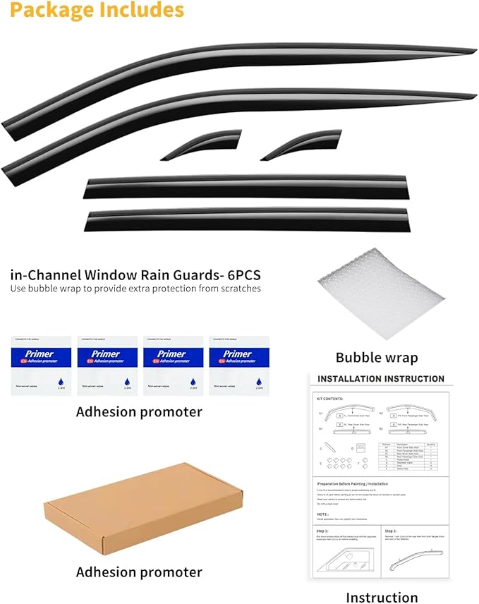 6pcs Tape-On Window Rain Guards Fit for Toyota RAV4 RAV 4 2019-2025, Extra Durable Window Visors Window Deflectors Vent Visors Vent Shades Car Accessories-6pcs