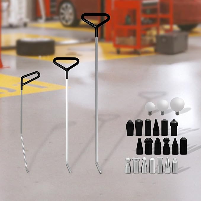 Car Dent Removal Rod Tools,Paintless Dent Repair Kit with 3 Pcs Stainless Steel Rods and 22Pcs Tips,Dent Repair Rods for Car Dents Door Dings and Hail Damage Removal